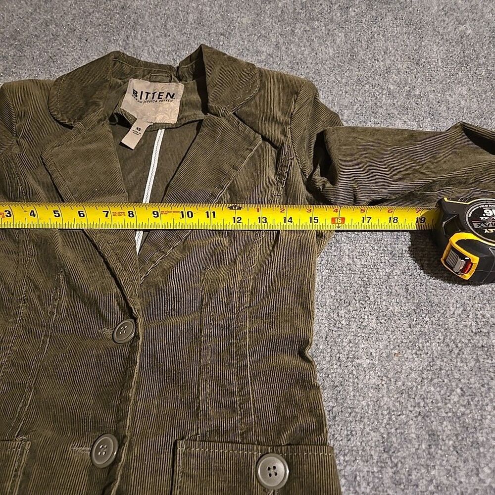 BITTEN Sarah Jessica Parker Corduroy Blazer Jacket Womens XS Green 2-Button - Picture 7 of 10
